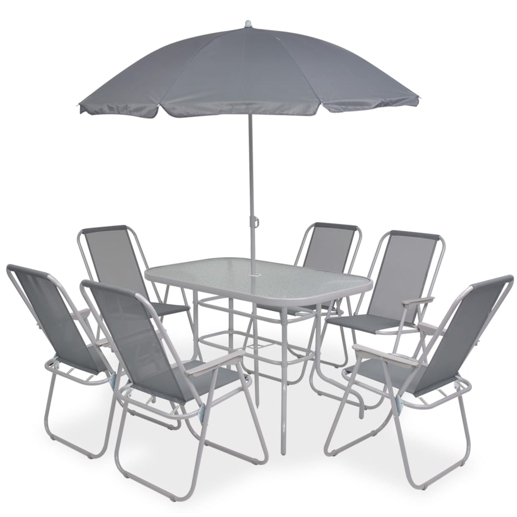 8 Piece Outdoor Dining Set Steel and Textilene Grey- Outdoor Furniture Sets - HomeShopIreland - Home Shop Ireland - Outdoor Furniture Sets - 8 Piece Outdoor Dining Set Steel and Textilene Grey