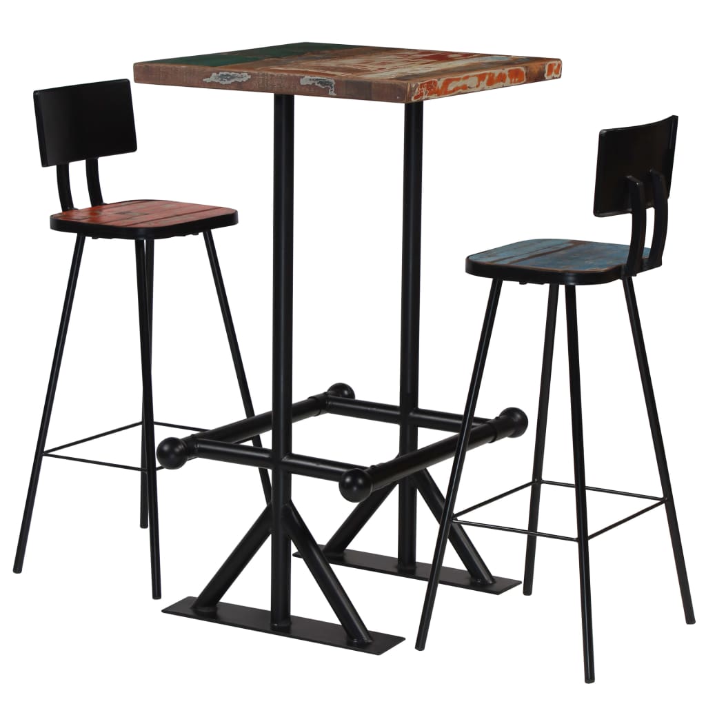 Bar Set 3 Piece Solid Reclaimed Wood Multicolour- Kitchen & Dining Furniture Sets - HomeShopIreland - Home Shop Ireland - Kitchen & Dining Furniture Sets - Bar Set 3 Piece Solid Reclaimed Wood Multicolour