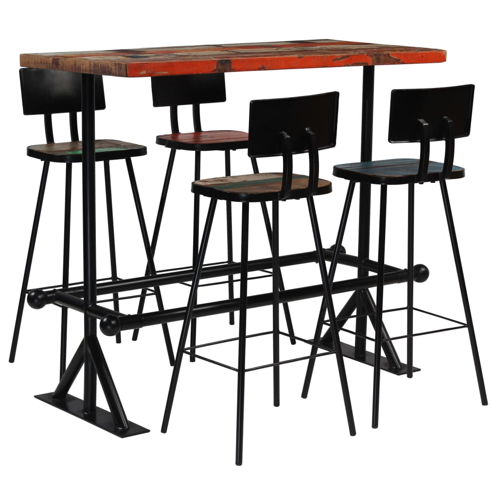 Bar Set 5 Piece Solid Reclaimed Wood Multicolour- Kitchen & Dining Furniture Sets - HomeShopIreland - Home Shop Ireland - Kitchen & Dining Furniture Sets - Bar Set 5 Piece Solid Reclaimed Wood Multicolour