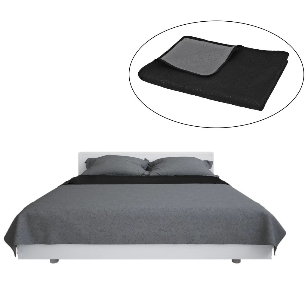 Double-sided Quilted Bedspread 230x260 cm Grey and Black- Quilts & Duvets - HomeShopIreland - Home Shop Ireland - Quilts & Duvets - Double-sided Quilted Bedspread 230x260 cm Grey and Black