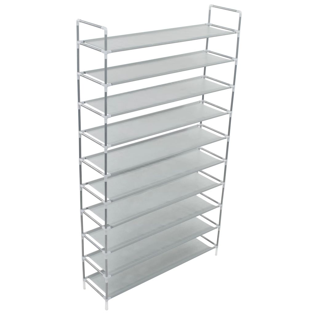 Shoe Rack with 10 Shelves Metal and Non-woven Fabric Silver- Shoe Racks & Organisers - HomeShopIreland - Home Shop Ireland - Shoe Racks & Organisers - Shoe Rack with 10 Shelves Metal and Non-woven Fabric Silver