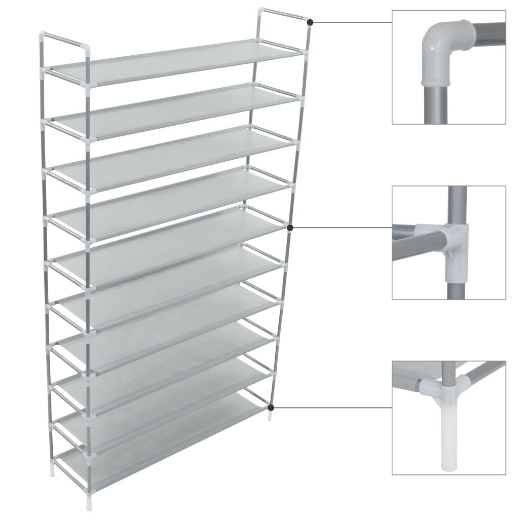 Shoe Rack with 10 Shelves Metal and Non-woven Fabric Silver- Shoe Racks & Organisers - HomeShopIreland - Home Shop Ireland - Shoe Racks & Organisers - Shoe Rack with 10 Shelves Metal and Non-woven Fabric Silver