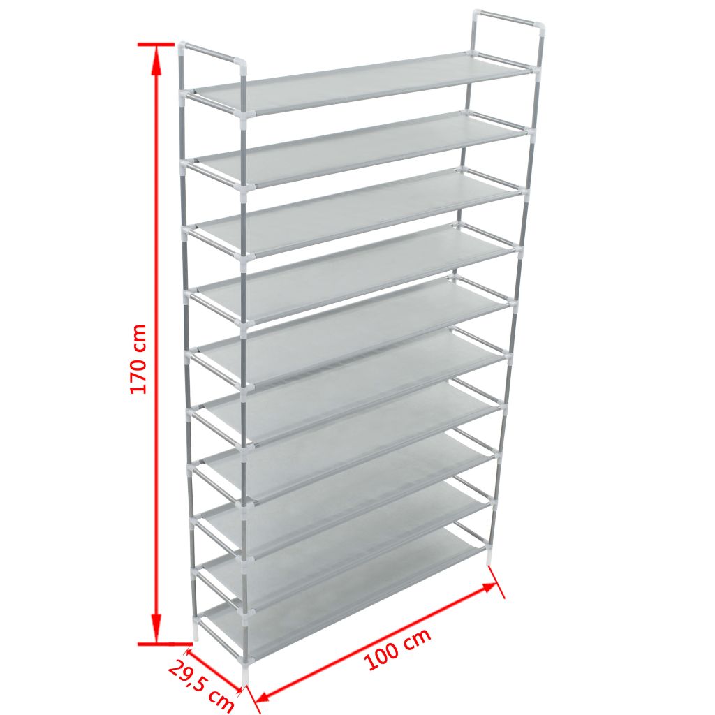 Shoe Rack with 10 Shelves Metal and Non-woven Fabric Silver- Shoe Racks & Organisers - HomeShopIreland - Home Shop Ireland - Shoe Racks & Organisers - Shoe Rack with 10 Shelves Metal and Non-woven Fabric Silver