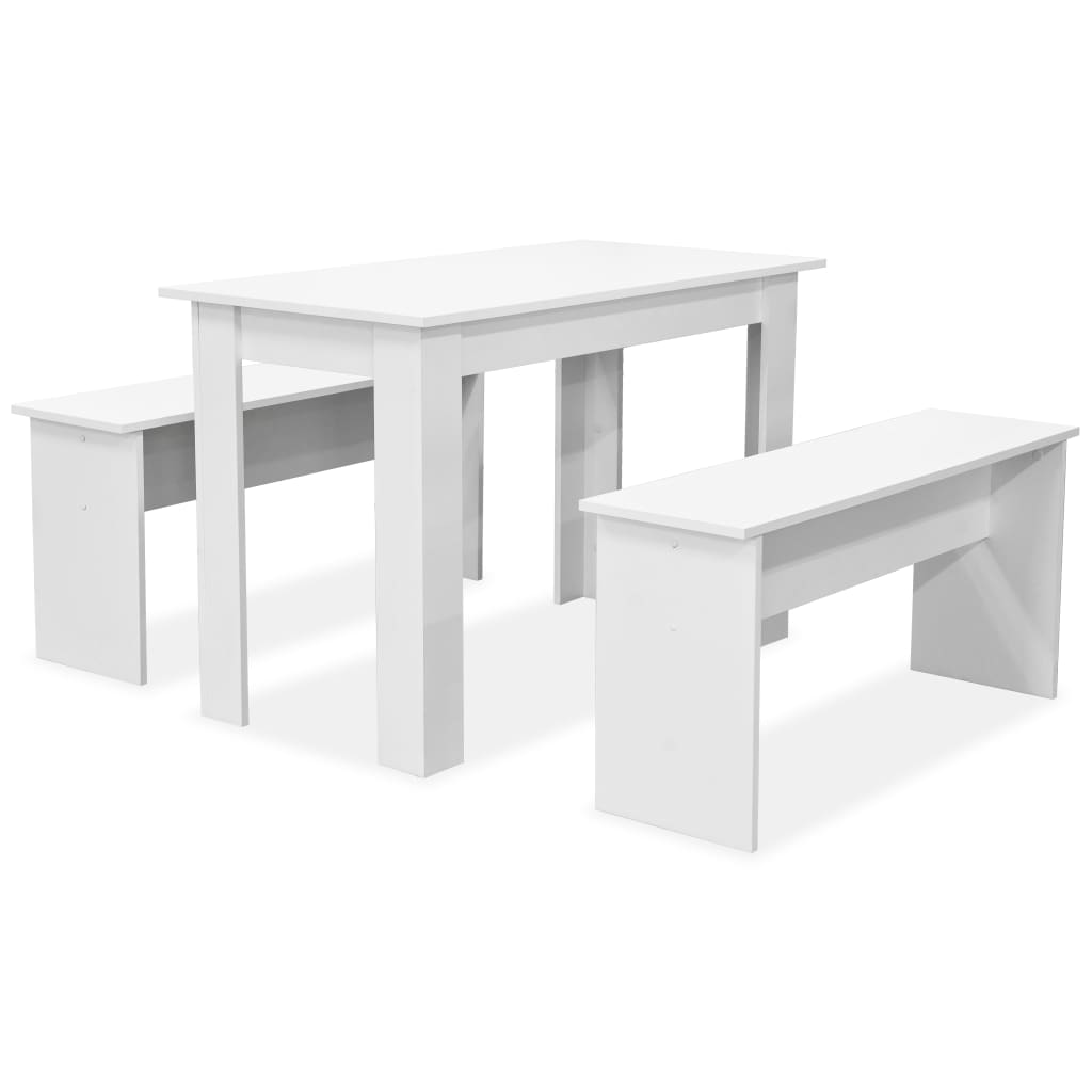 Dining Table and Benches 3 Pieces Chipboard White- Kitchen & Dining Furniture Sets - HomeShopIreland - Home Shop Ireland - Kitchen & Dining Furniture Sets - Dining Table and Benches 3 Pieces Chipboard White