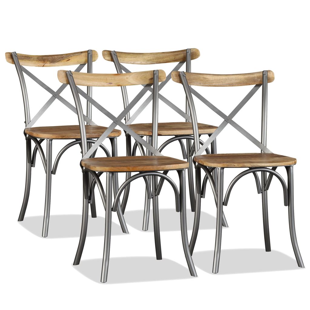 Dining Chairs 4 pcs Solid Mango Wood and Steel Cross Back- Kitchen & Dining Room Chairs - HomeShopIreland - Home Shop Ireland - Kitchen & Dining Room Chairs - Dining Chairs 4 pcs Solid Mango Wood and Steel Cross Back