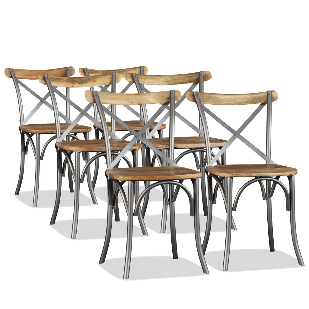 Dining Chairs 6 pcs Solid Mango Wood and Steel Cross Back- Kitchen & Dining Room Chairs - HomeShopIreland - Home Shop Ireland - Kitchen & Dining Room Chairs - Dining Chairs 6 pcs Solid Mango Wood and Steel Cross Back