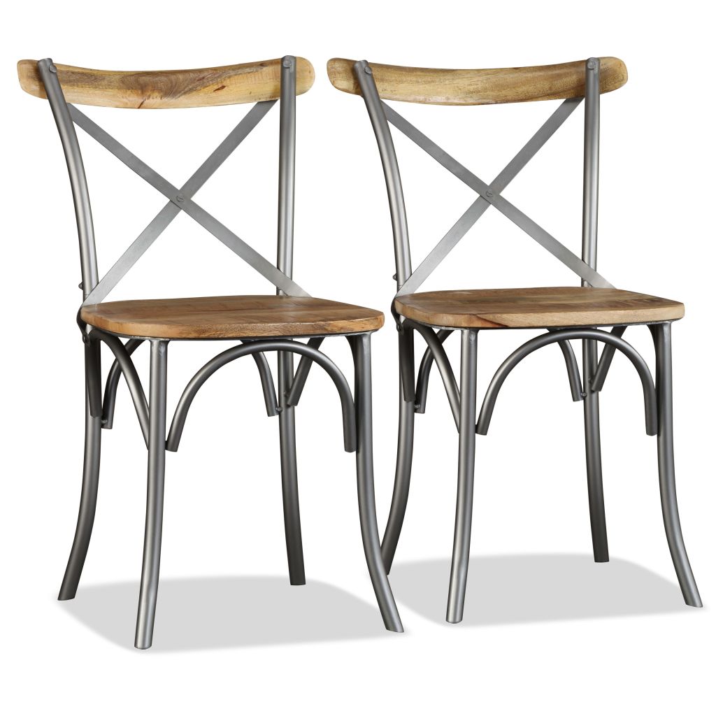 Dining Chairs 6 pcs Solid Mango Wood and Steel Cross Back- Kitchen & Dining Room Chairs - HomeShopIreland - Home Shop Ireland - Kitchen & Dining Room Chairs - Dining Chairs 6 pcs Solid Mango Wood and Steel Cross Back