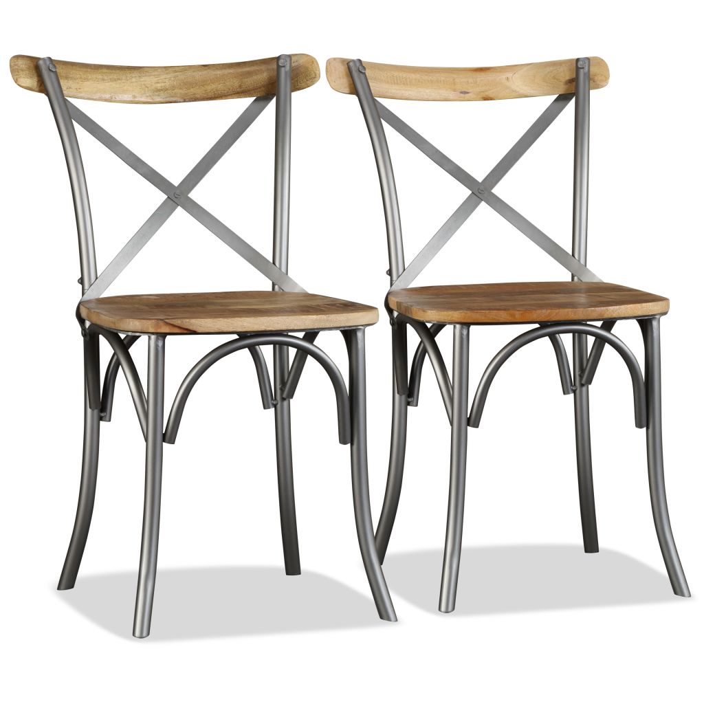 Dining Chairs 6 pcs Solid Mango Wood and Steel Cross Back- Kitchen & Dining Room Chairs - HomeShopIreland - Home Shop Ireland - Kitchen & Dining Room Chairs - Dining Chairs 6 pcs Solid Mango Wood and Steel Cross Back
