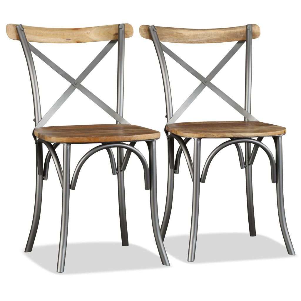 Dining Chairs 6 pcs Solid Mango Wood and Steel Cross Back- Kitchen & Dining Room Chairs - HomeShopIreland - Home Shop Ireland - Kitchen & Dining Room Chairs - Dining Chairs 6 pcs Solid Mango Wood and Steel Cross Back