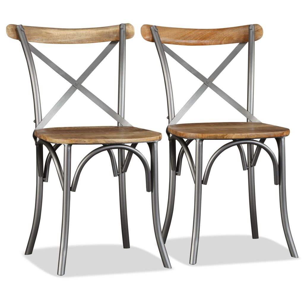 Dining Chairs 6 pcs Solid Mango Wood and Steel Cross Back- Kitchen & Dining Room Chairs - HomeShopIreland - Home Shop Ireland - Kitchen & Dining Room Chairs - Dining Chairs 6 pcs Solid Mango Wood and Steel Cross Back