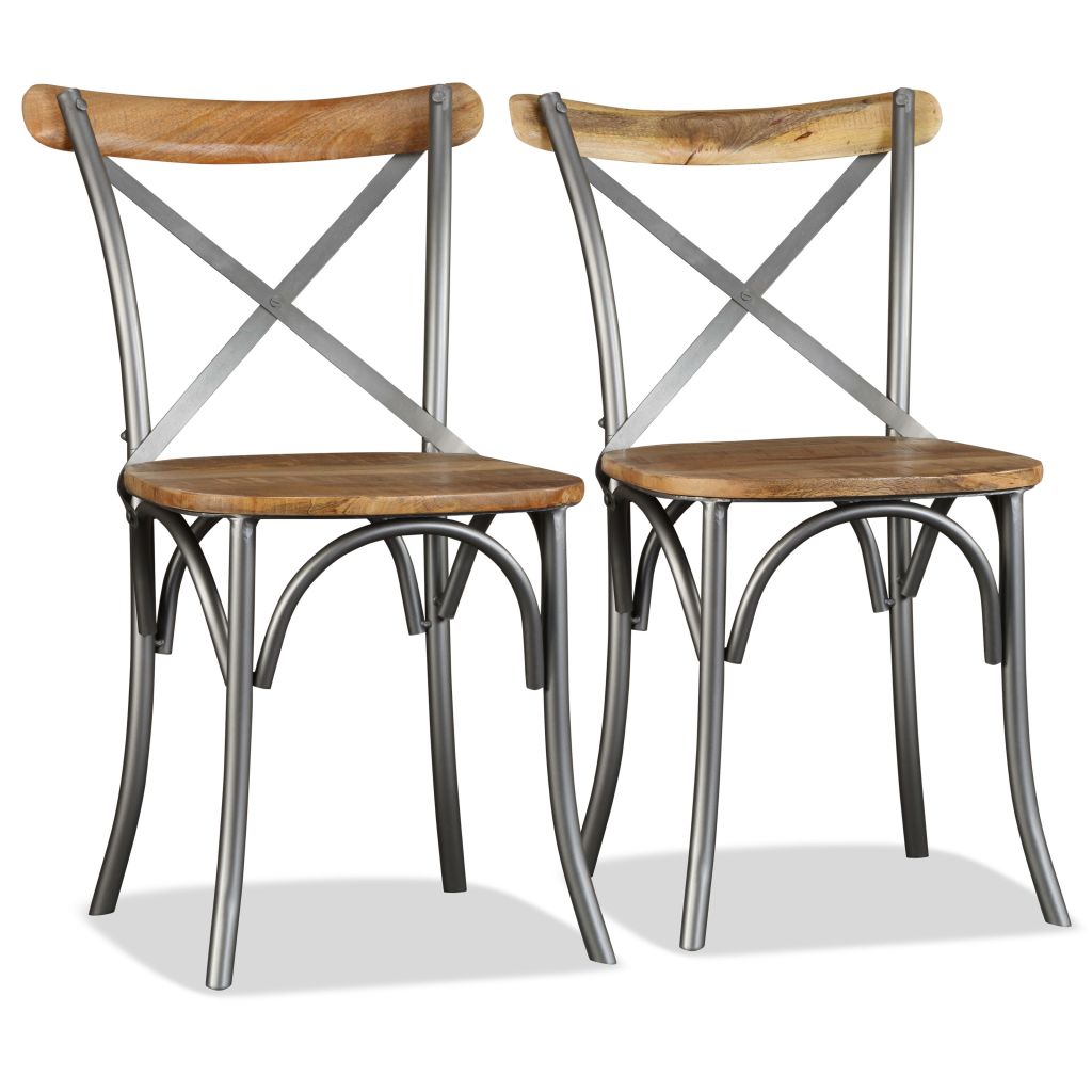 Dining Chairs 6 pcs Solid Mango Wood and Steel Cross Back- Kitchen & Dining Room Chairs - HomeShopIreland - Home Shop Ireland - Kitchen & Dining Room Chairs - Dining Chairs 6 pcs Solid Mango Wood and Steel Cross Back