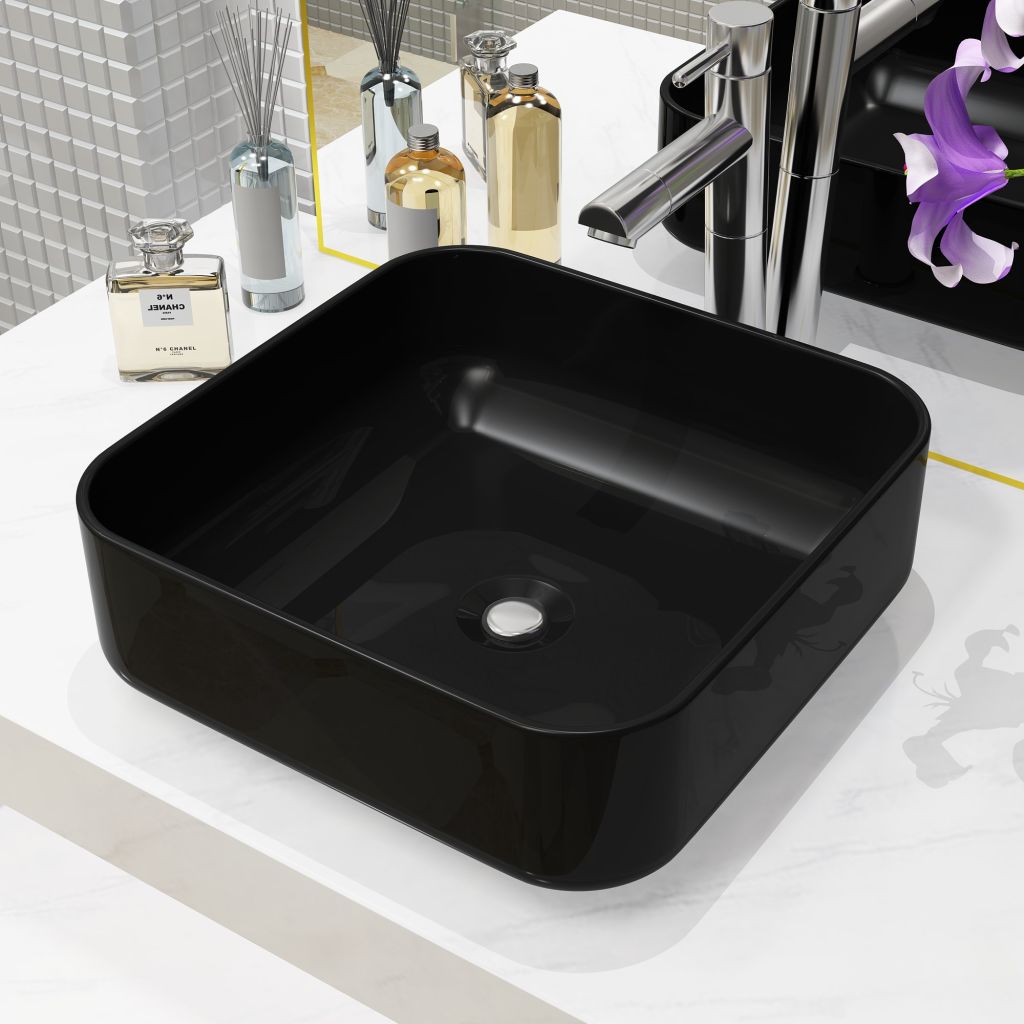 Basin Ceramic Square Black 38x38x13.5 cm- Bathroom Basins - HomeShopIreland - Home Shop Ireland - Bathroom Basins - Basin Ceramic Square Black 38x38x13.5 cm