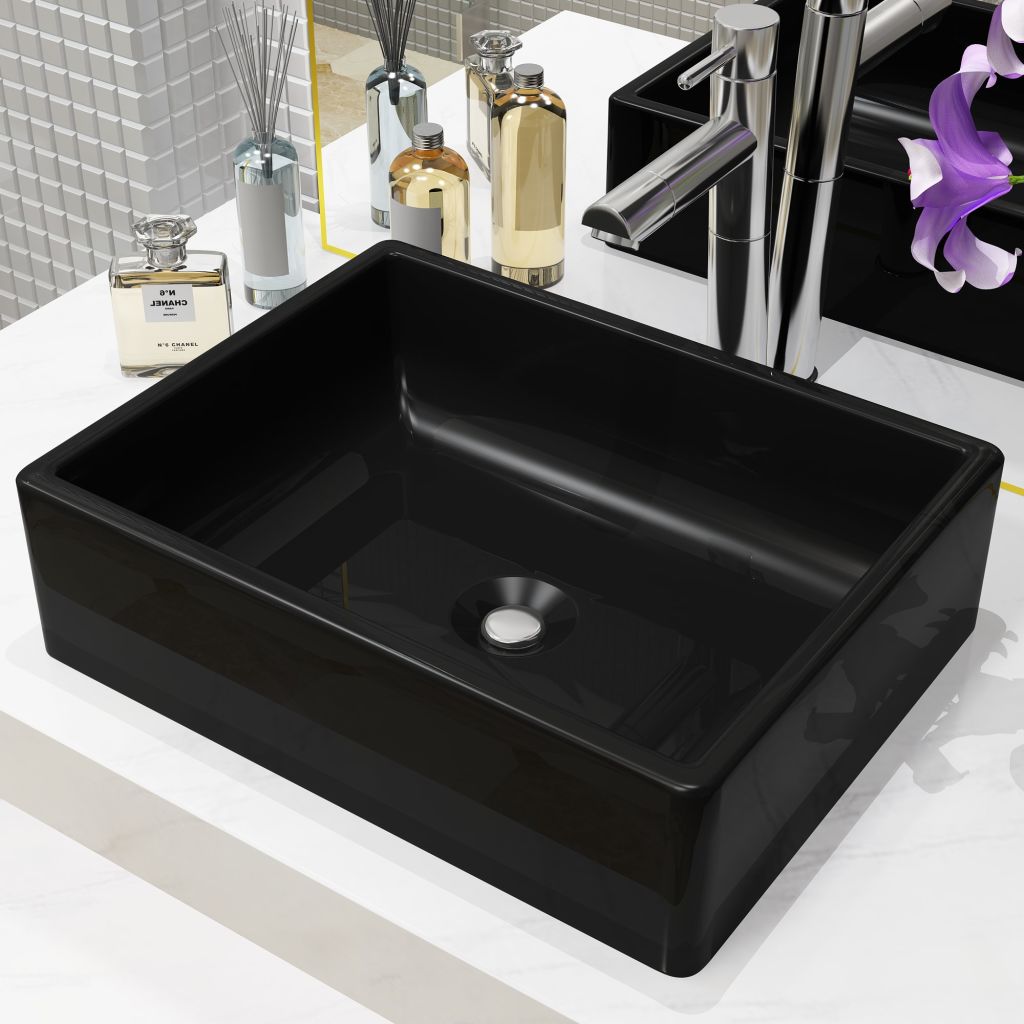 Basin Ceramic Rectangular Black 41x30x12 cm- Bathroom Basins - HomeShopIreland - Home Shop Ireland - Bathroom Basins - Basin Ceramic Rectangular Black 41x30x12 cm
