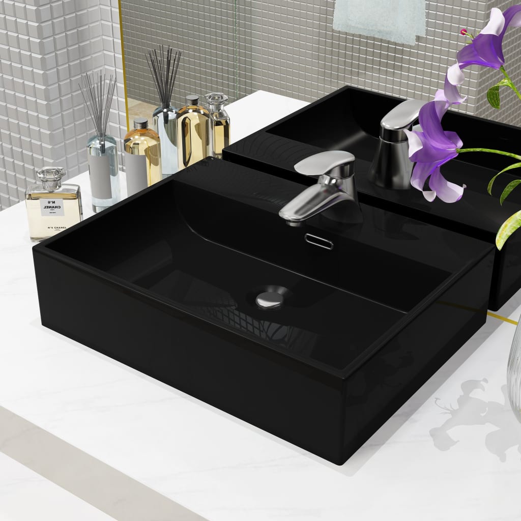 Basin with Faucet Hole Ceramic Black 51.5x38.5x15 cm- Bathroom Basins - HomeShopIreland - Home Shop Ireland - Bathroom Basins - Basin with Faucet Hole Ceramic Black 51.5x38.5x15 cm