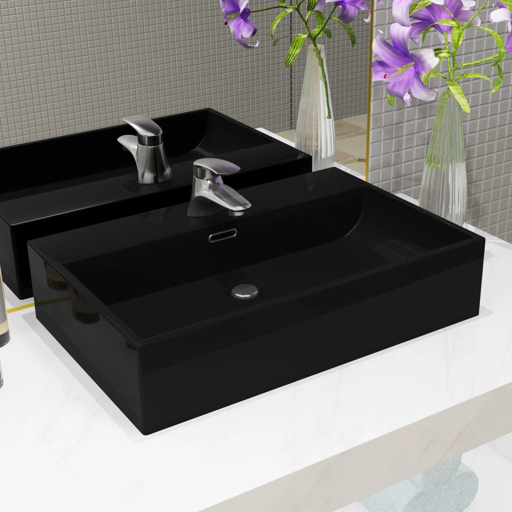 Basin with Faucet Hole Ceramic Black 60.5x42.5x14.5 cm- Bathroom Basins - HomeShopIreland - Home Shop Ireland - Bathroom Basins - Basin with Faucet Hole Ceramic Black 60.5x42.5x14.5 cm