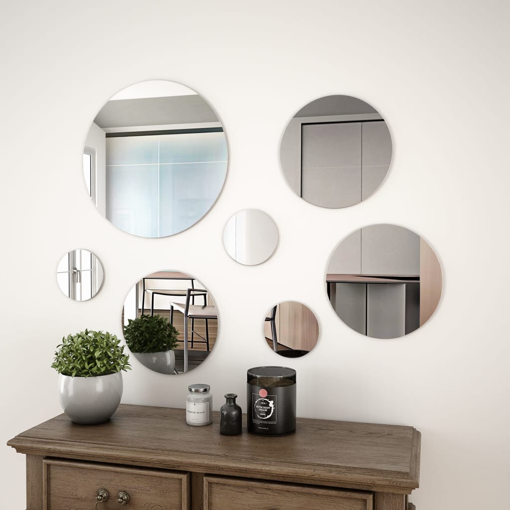 7 Piece Wall Mirror Set Round Glass- Mirrors - HomeShopIreland - Home Shop Ireland - Mirrors - 7 Piece Wall Mirror Set Round Glass