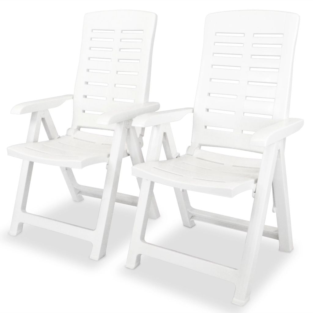 Reclining Garden Chairs 2 pcs Plastic White- Outdoor Chairs - HomeShopIreland - Home Shop Ireland - Outdoor Chairs - Reclining Garden Chairs 2 pcs Plastic White