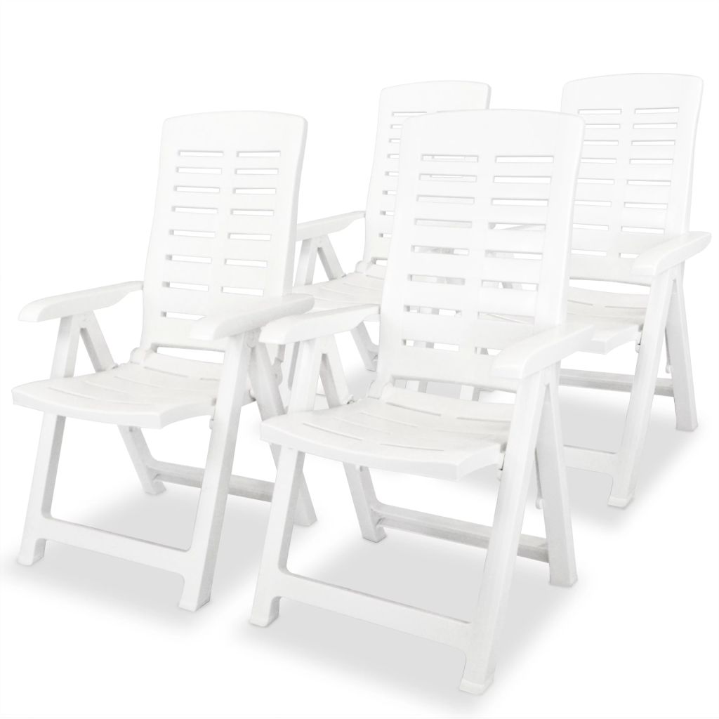 Reclining Garden Chairs 4 pcs Plastic White- Outdoor Chairs - HomeShopIreland - Home Shop Ireland - Outdoor Chairs - Reclining Garden Chairs 4 pcs Plastic White