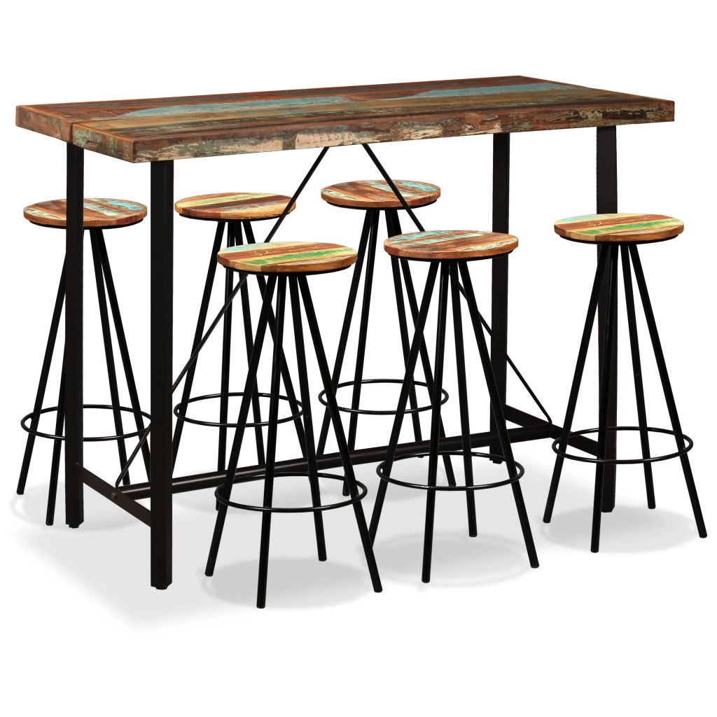 Bar Set 7 Pieces Solid Reclaimed Wood- Kitchen & Dining Furniture Sets - HomeShopIreland - Home Shop Ireland - Kitchen & Dining Furniture Sets - Bar Set 7 Pieces Solid Reclaimed Wood