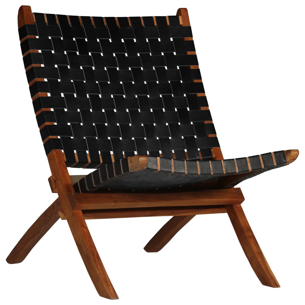 Folding Chair Crossed-Stripe Black Real Leather- Arm Chairs, Recliners & Sleeper Chairs - HomeShopIreland - Home Shop Ireland - Arm Chairs, Recliners & Sleeper Chairs - Folding Chair Crossed-Stripe Black Real Leather