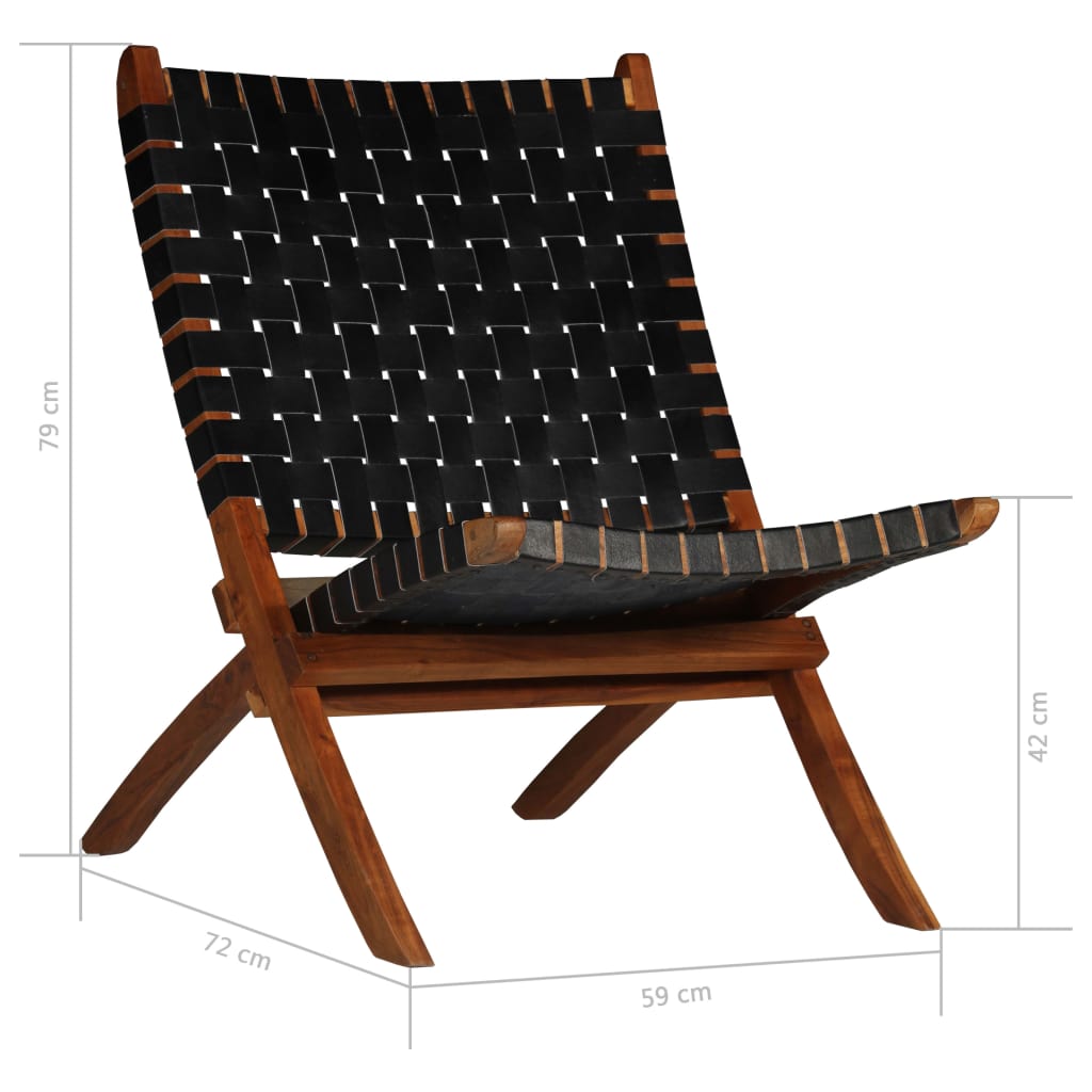 Folding Chair Crossed-Stripe Black Real Leather- Arm Chairs, Recliners & Sleeper Chairs - HomeShopIreland - Home Shop Ireland - Arm Chairs, Recliners & Sleeper Chairs - Folding Chair Crossed-Stripe Black Real Leather
