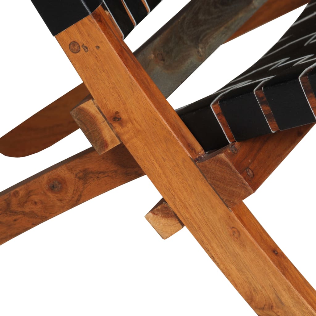 Folding Chair Crossed-Stripe Black Real Leather- Arm Chairs, Recliners & Sleeper Chairs - HomeShopIreland - Home Shop Ireland - Arm Chairs, Recliners & Sleeper Chairs - Folding Chair Crossed-Stripe Black Real Leather
