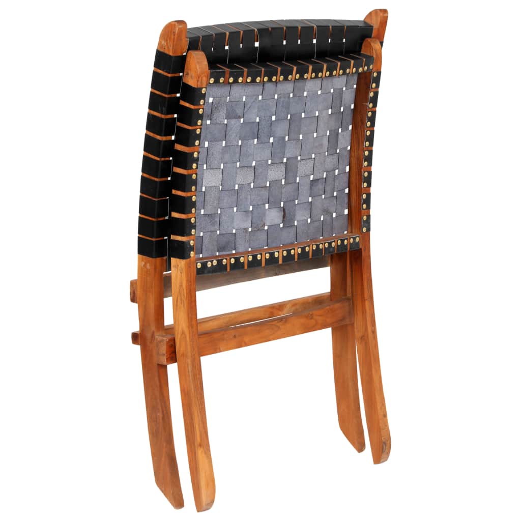 Folding Chair Crossed-Stripe Black Real Leather- Arm Chairs, Recliners & Sleeper Chairs - HomeShopIreland - Home Shop Ireland - Arm Chairs, Recliners & Sleeper Chairs - Folding Chair Crossed-Stripe Black Real Leather