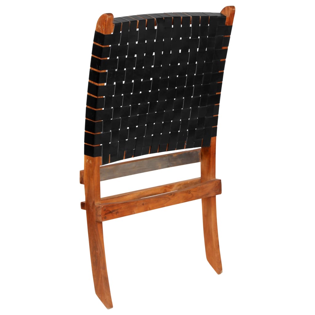Folding Chair Crossed-Stripe Black Real Leather- Arm Chairs, Recliners & Sleeper Chairs - HomeShopIreland - Home Shop Ireland - Arm Chairs, Recliners & Sleeper Chairs - Folding Chair Crossed-Stripe Black Real Leather