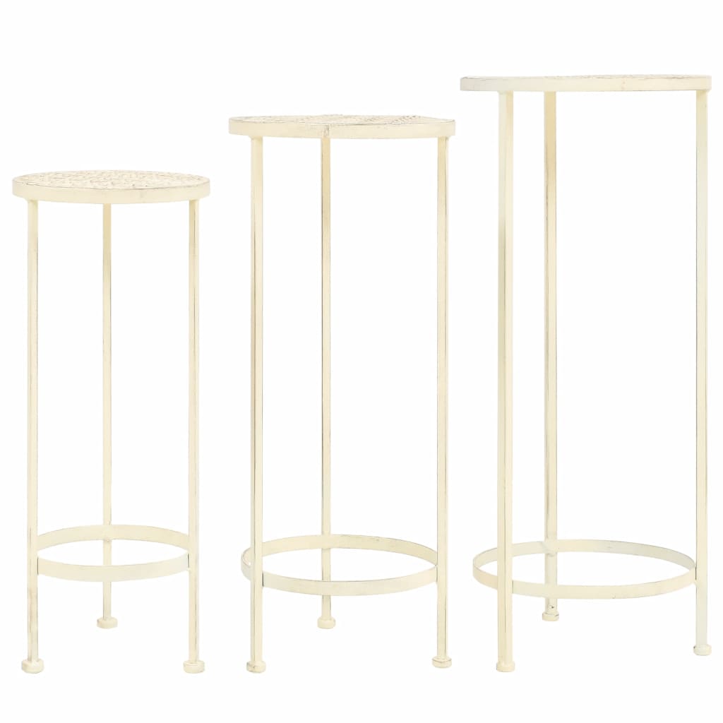 Plant Stand Set 3 Pieces Vintage Style Metal Antique White- Plant Stands - HomeShopIreland - Home Shop Ireland - Plant Stands - Plant Stand Set 3 Pieces Vintage Style Metal Antique White