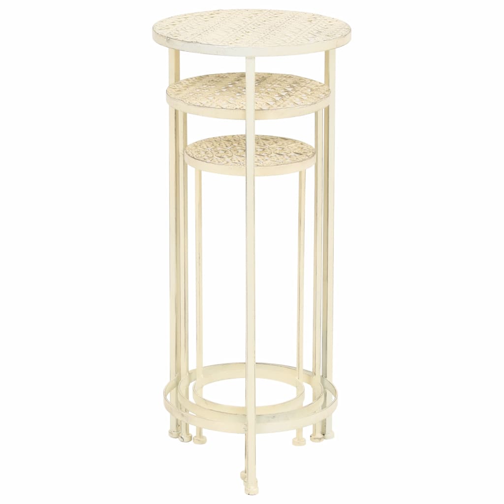Plant Stand Set 3 Pieces Vintage Style Metal Antique White- Plant Stands - HomeShopIreland - Home Shop Ireland - Plant Stands - Plant Stand Set 3 Pieces Vintage Style Metal Antique White