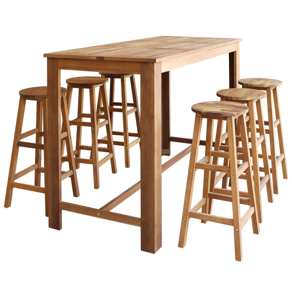 Bar Table and Stool Set 7 Pieces Solid Acacia Wood- Kitchen & Dining Furniture Sets - HomeShopIreland - Home Shop Ireland - Kitchen & Dining Furniture Sets - Bar Table and Stool Set 7 Pieces Solid Acacia Wood