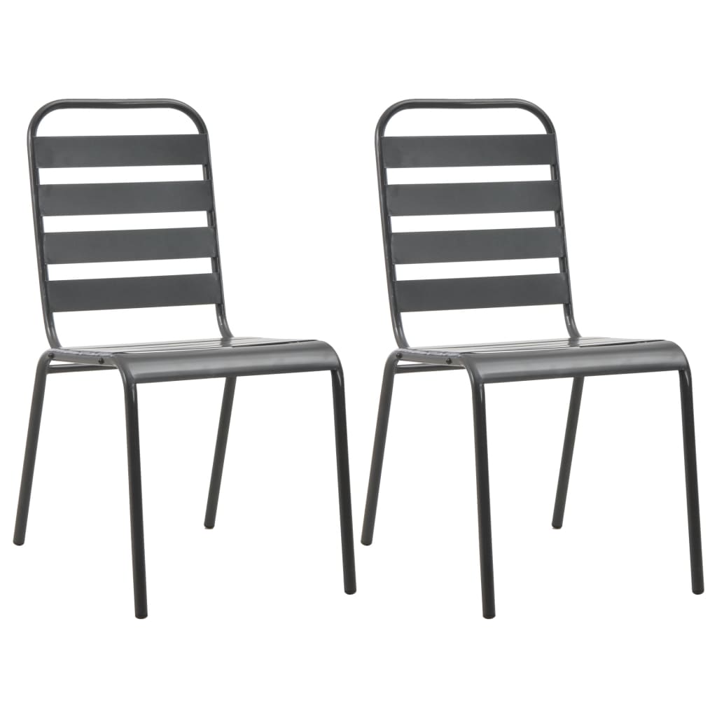 Stackable Outdoor Chairs 2 pcs Steel Grey- Outdoor Chairs - HomeShopIreland - Home Shop Ireland - Outdoor Chairs - Stackable Outdoor Chairs 2 pcs Steel Grey