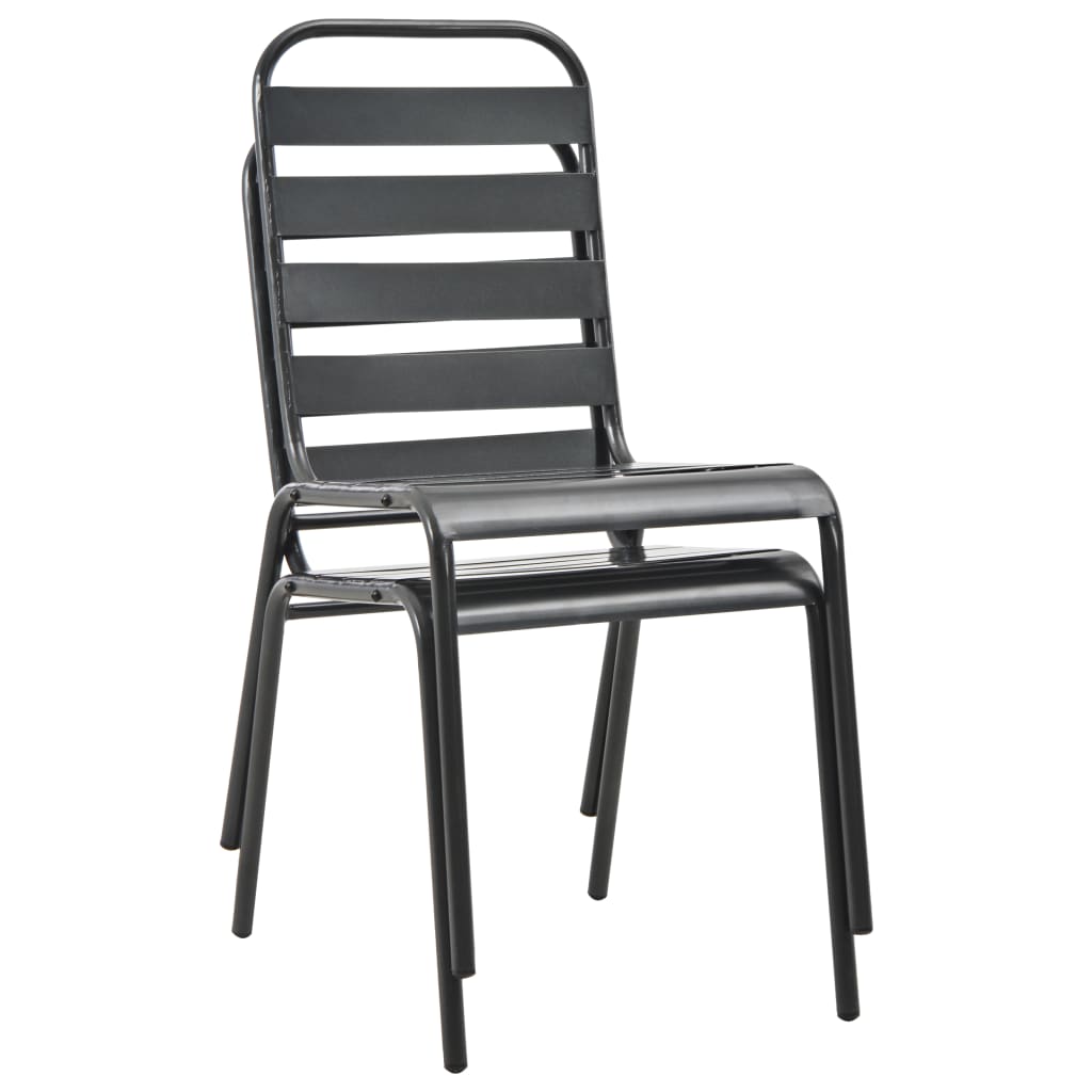 Stackable Outdoor Chairs 2 pcs Steel Grey- Outdoor Chairs - HomeShopIreland - Home Shop Ireland - Outdoor Chairs - Stackable Outdoor Chairs 2 pcs Steel Grey