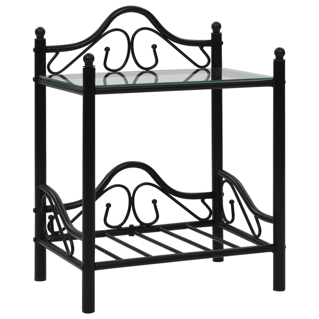 Bedside Table Steel and Tempered Glass 45x30.5x60 cm Black- Bedside Tables - HomeShopIreland - Home Shop Ireland - Bedside Tables - Bedside Table Steel and Tempered Glass 45x30.5x60 cm Black