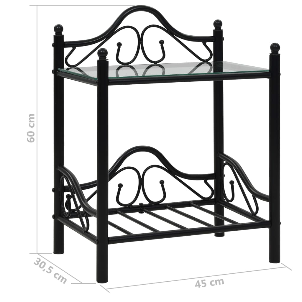 Bedside Table Steel and Tempered Glass 45x30.5x60 cm Black- Bedside Tables - HomeShopIreland - Home Shop Ireland - Bedside Tables - Bedside Table Steel and Tempered Glass 45x30.5x60 cm Black