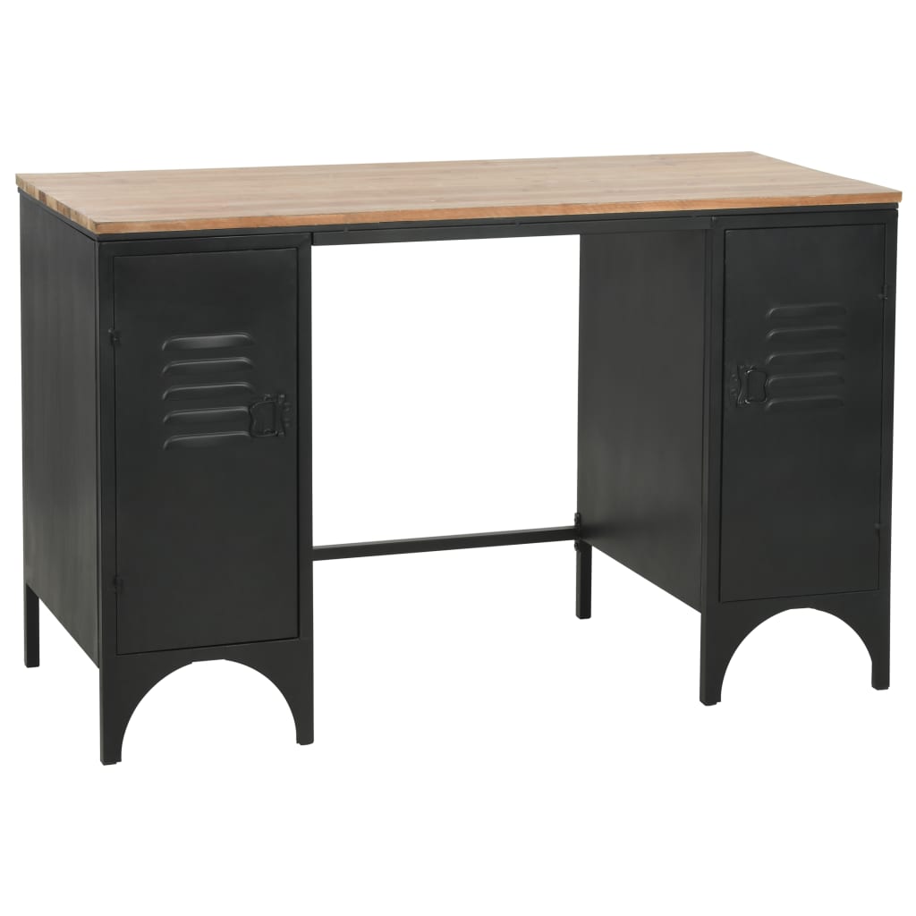 Double Pedestal Desk Solid Firwood and Steel 120x50x76 cm- Desks - HomeShopIreland - Home Shop Ireland - Desks - Double Pedestal Desk Solid Firwood and Steel 120x50x76 cm