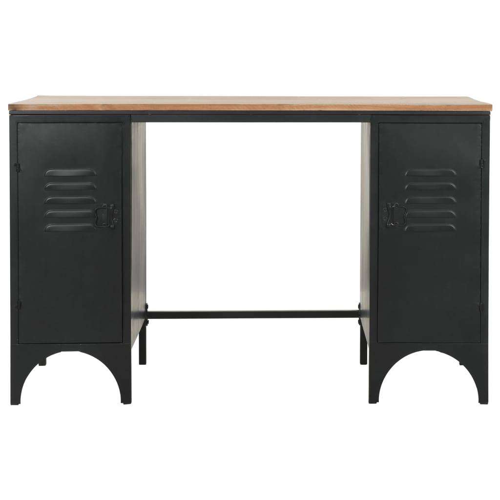 Double Pedestal Desk Solid Firwood and Steel 120x50x76 cm- Desks - HomeShopIreland - Home Shop Ireland - Desks - Double Pedestal Desk Solid Firwood and Steel 120x50x76 cm
