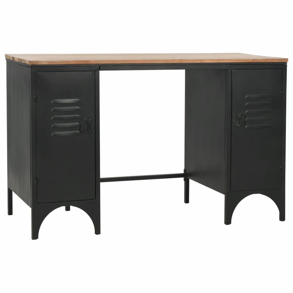Double Pedestal Desk Solid Firwood and Steel 120x50x76 cm- Desks - HomeShopIreland - Home Shop Ireland - Desks - Double Pedestal Desk Solid Firwood and Steel 120x50x76 cm