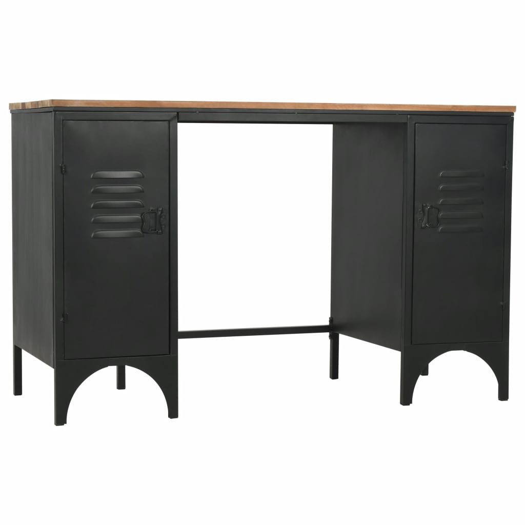 Double Pedestal Desk Solid Firwood and Steel 120x50x76 cm- Desks - HomeShopIreland - Home Shop Ireland - Desks - Double Pedestal Desk Solid Firwood and Steel 120x50x76 cm