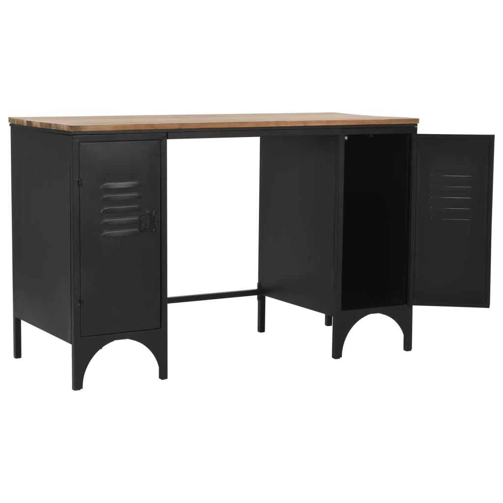 Double Pedestal Desk Solid Firwood and Steel 120x50x76 cm- Desks - HomeShopIreland - Home Shop Ireland - Desks - Double Pedestal Desk Solid Firwood and Steel 120x50x76 cm