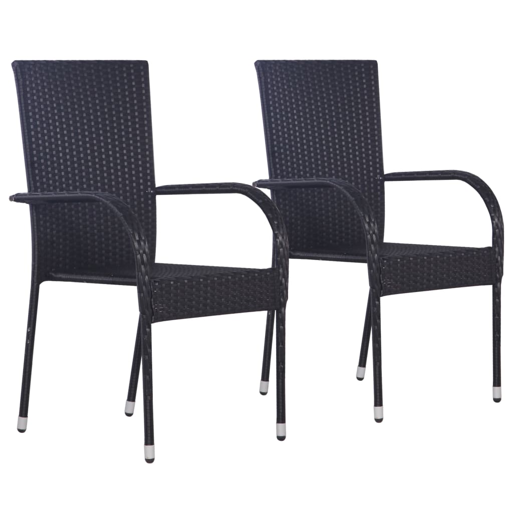 Stackable Outdoor Chairs 2 pcs Poly Rattan Black- Outdoor Chairs - HomeShopIreland - Home Shop Ireland - Outdoor Chairs - Stackable Outdoor Chairs 2 pcs Poly Rattan Black