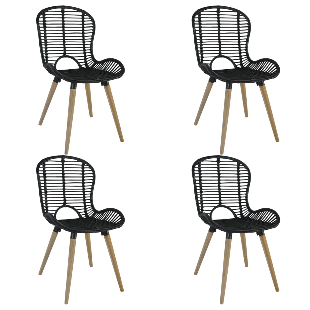 Dining Chairs 4 pcs Black Natural Rattan- Kitchen & Dining Room Chairs - HomeShopIreland - Home Shop Ireland - Kitchen & Dining Room Chairs - Dining Chairs 4 pcs Black Natural Rattan
