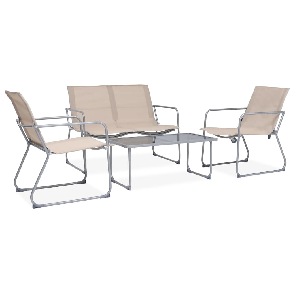 4 Piece Garden Lounge Set Fabric & Steel Cream- Outdoor Furniture Sets - HomeShopIreland - Home Shop Ireland - Outdoor Furniture Sets - 4 Piece Garden Lounge Set Fabric & Steel Cream