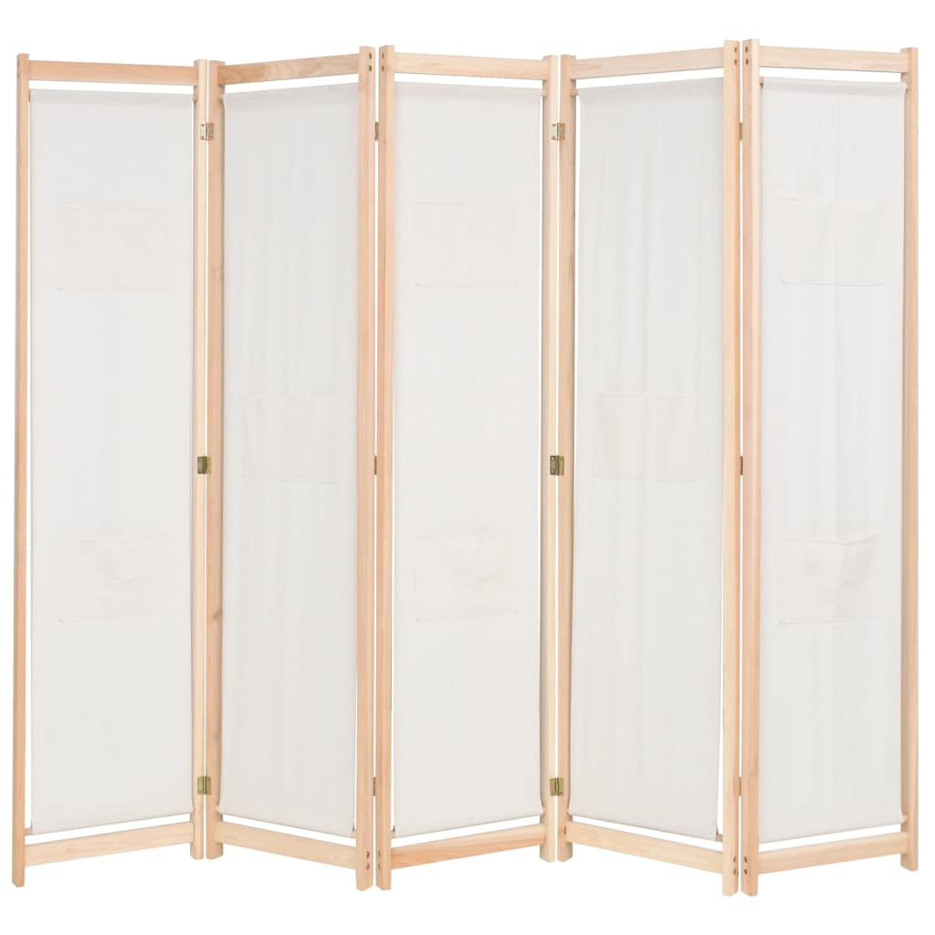 5-Panel Room Divider Cream 200x170x4 cm Fabric- Room Dividers - HomeShopIreland - Home Shop Ireland - Room Dividers - 5-Panel Room Divider Cream 200x170x4 cm Fabric