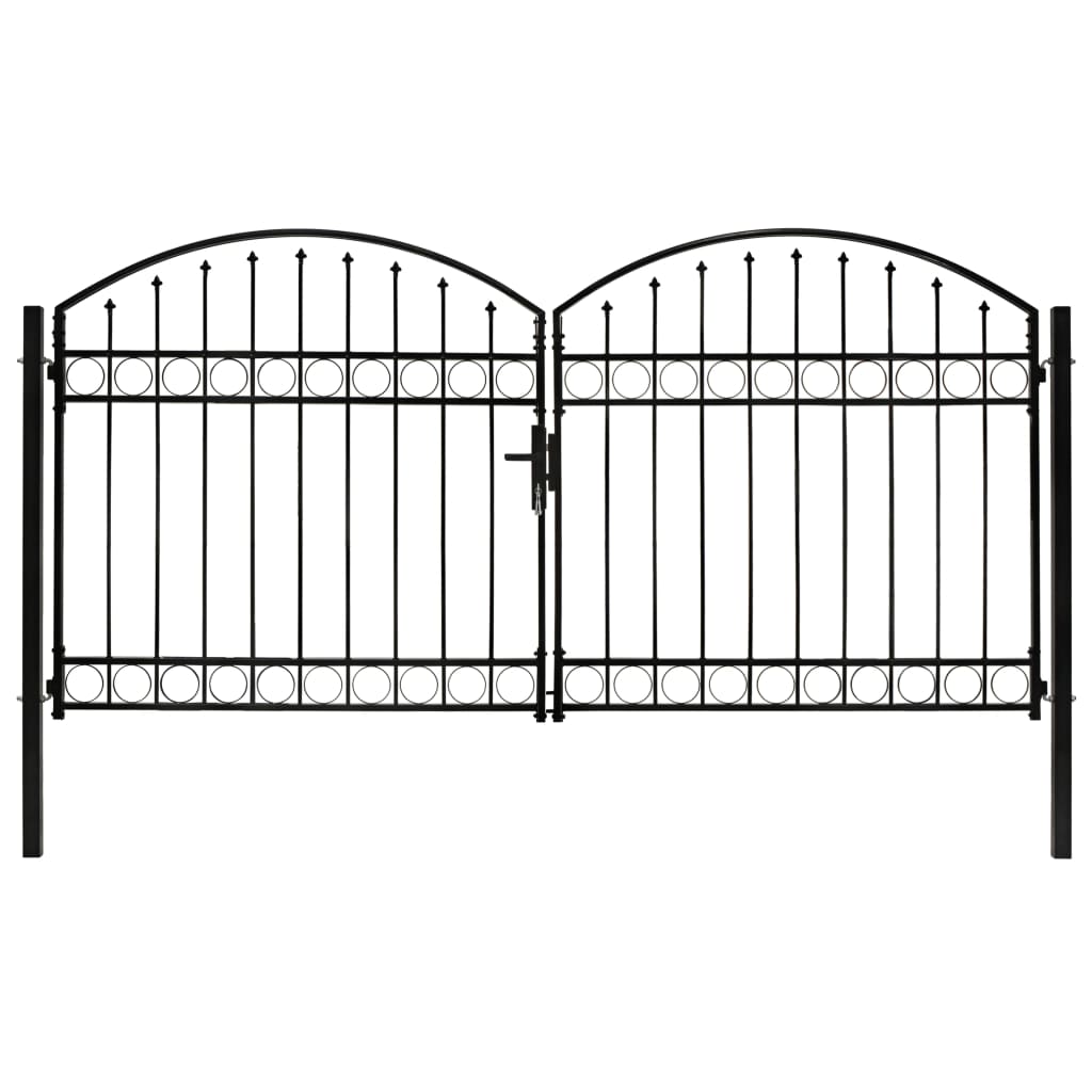 Fence Gate Double Door with Arched Top Steel 300x125 cm Black- Gates - HomeShopIreland - Home Shop Ireland - Gates - Fence Gate Double Door with Arched Top Steel 300x125 cm Black