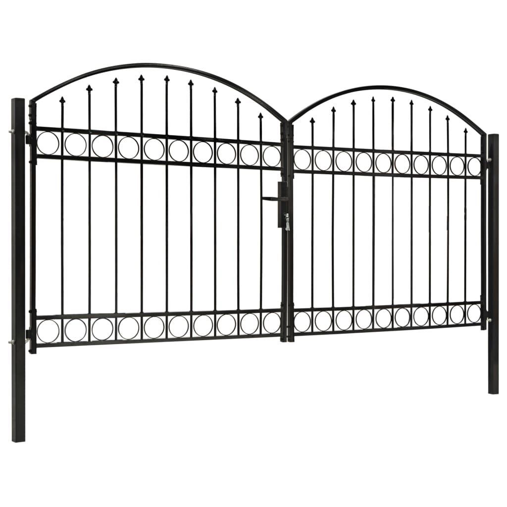 Fence Gate Double Door with Arched Top Steel 300x125 cm Black- Gates - HomeShopIreland - Home Shop Ireland - Gates - Fence Gate Double Door with Arched Top Steel 300x125 cm Black