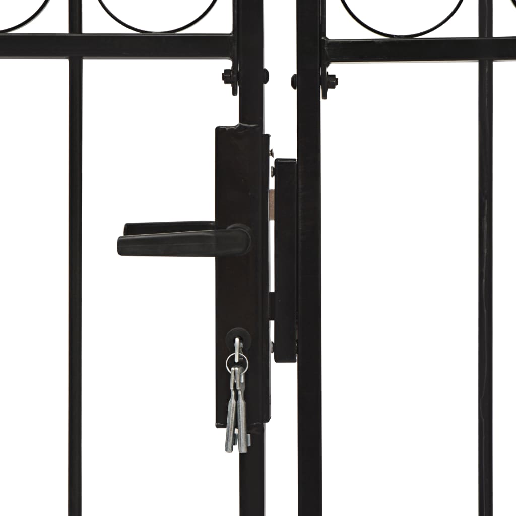 Fence Gate Double Door with Arched Top Steel 300x125 cm Black- Gates - HomeShopIreland - Home Shop Ireland - Gates - Fence Gate Double Door with Arched Top Steel 300x125 cm Black