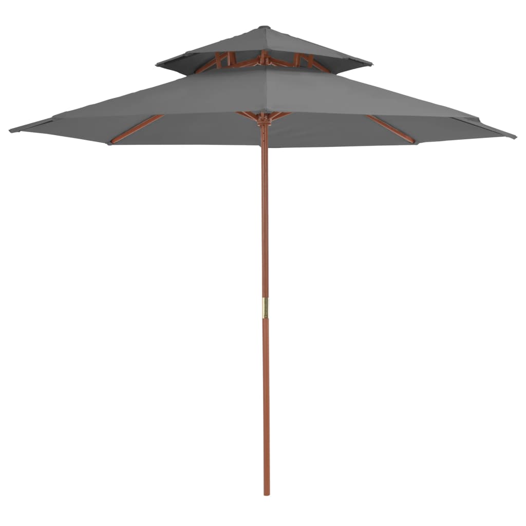 Double Decker Parasol with Wooden Pole 270 cm Anthracite- Outdoor Umbrellas & Sunshades - HomeShopIreland - Home Shop Ireland - Outdoor Umbrellas & Sunshades - Double Decker Parasol with Wooden Pole 270 cm Anthracite