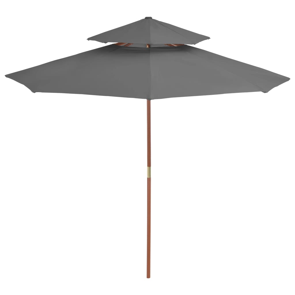 Double Decker Parasol with Wooden Pole 270 cm Anthracite- Outdoor Umbrellas & Sunshades - HomeShopIreland - Home Shop Ireland - Outdoor Umbrellas & Sunshades - Double Decker Parasol with Wooden Pole 270 cm Anthracite