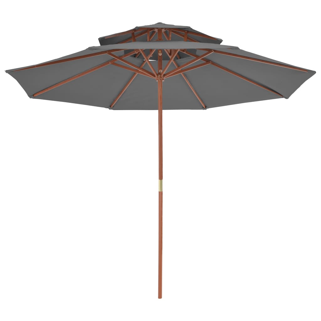 Double Decker Parasol with Wooden Pole 270 cm Anthracite- Outdoor Umbrellas & Sunshades - HomeShopIreland - Home Shop Ireland - Outdoor Umbrellas & Sunshades - Double Decker Parasol with Wooden Pole 270 cm Anthracite